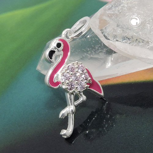 Anhänger Kinder rosa Flamingo Zirkonia 925 Silber