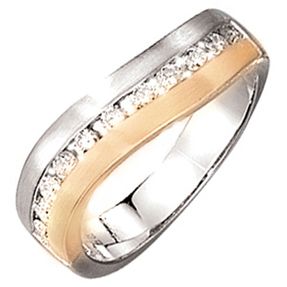 Ring mit 11 weißen Diamanten 0,55 Ct. 585 Gold gelb/weiß bicolor mattiert Damen