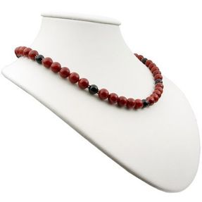 Kette Collier aus Schaumkoralle & Onyx & 925 Silber rot-braun schwarz Halskette