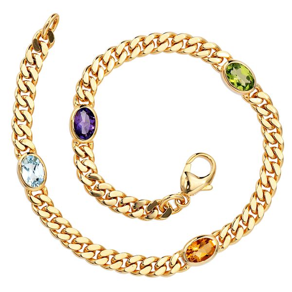 Armband Aquamarin Citrin Amethyst Peridot 585 Gold