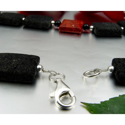 Halskette echte Koralle und Lava und Onyx