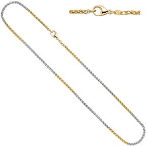 Zopfkette Kette Collier Halskette aus 585 Gold gelb/weiß 42cm Halsschmuck