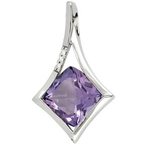 Schmuck Anhänger mit Amethyst & 3 Diamanten Brillanten 585 Weißgold Damen