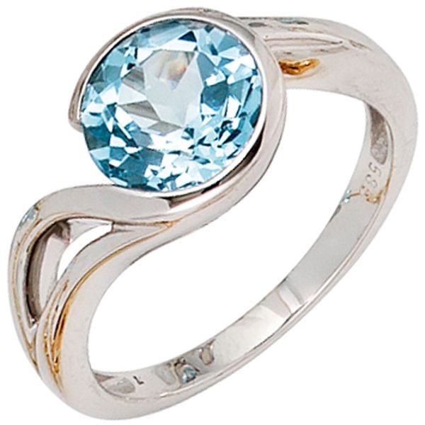 Ring aus 585 Weißgold mit Blautopas hellblau