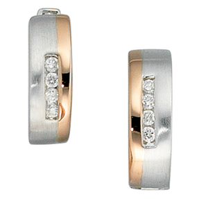 Creolen Ohrringe mit 8 Diamanten Brillanten 585 Gold Weißgold & Rotgold Damen