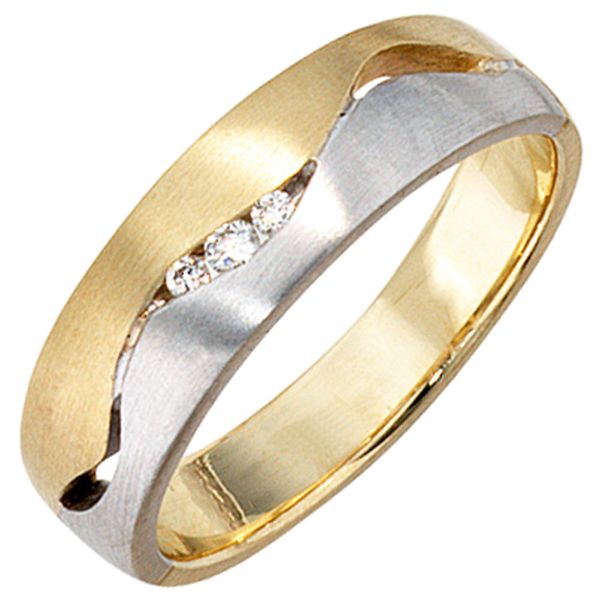 Damenring 3 Diamanten 585 Gold bicolor