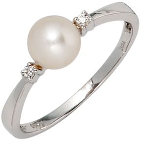 Damenring Ring Perle & Diamanten Brillanten 585 Gold Weißgold Damen Goldring