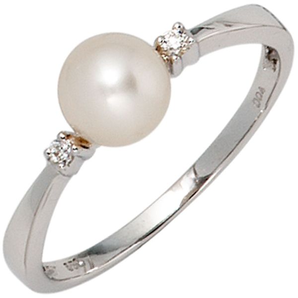 Ring Perle und Brillanten 585 Weißgold Damen