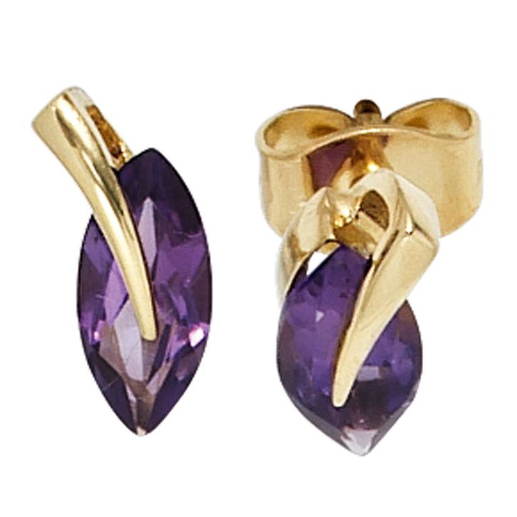 Ohrstecker mit Amethyst violett 585 Gelbgold