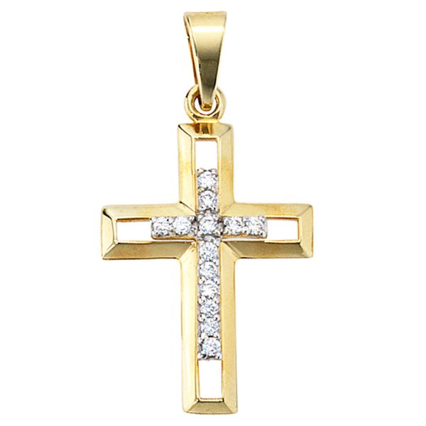 Anhänger Kreuz mit Zirkonia 333 Gelbgold