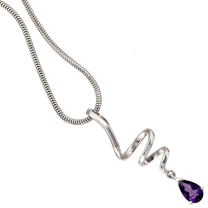 Anhänger Tropfen Amethyst Spirale 925 Silber