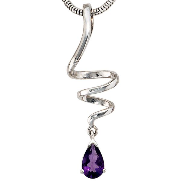 Anhänger Tropfen Amethyst Spirale 925 Silber