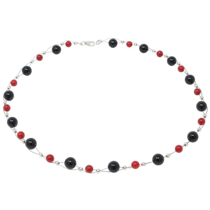 Collier aus Onyx und Koralle schwarz-rot