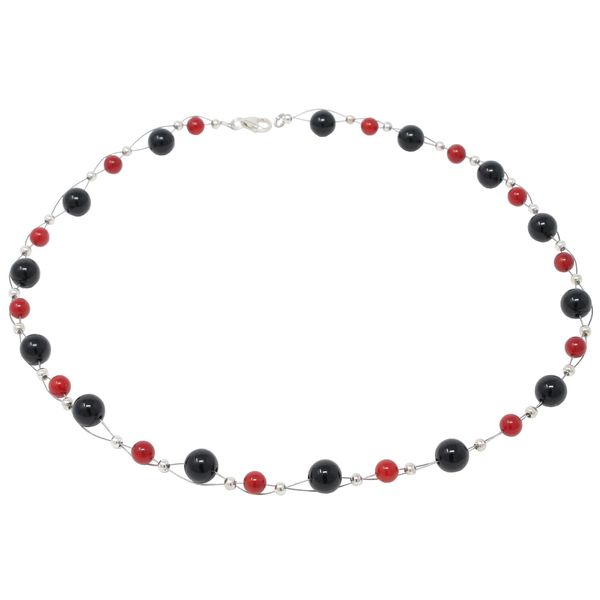 Collier aus Onyx und Koralle schwarz-rot