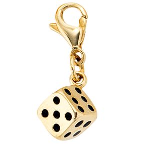 Charm Anhänger Einhänger Würfel aus 333 Gold Gelbgold Lackeinlage Dangle