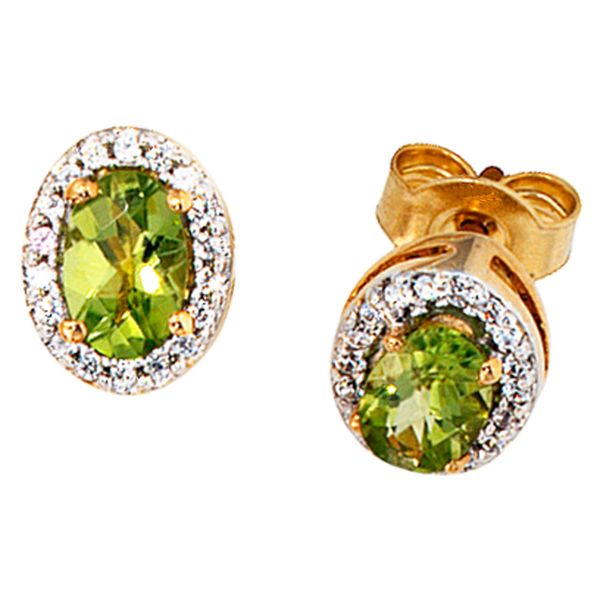 Ohrstecker mit Peridot und 36 Brillanten 585 Gold