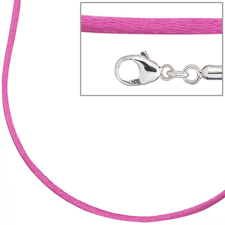 2,8mm Seidenband pink Karabiner 925 42cm