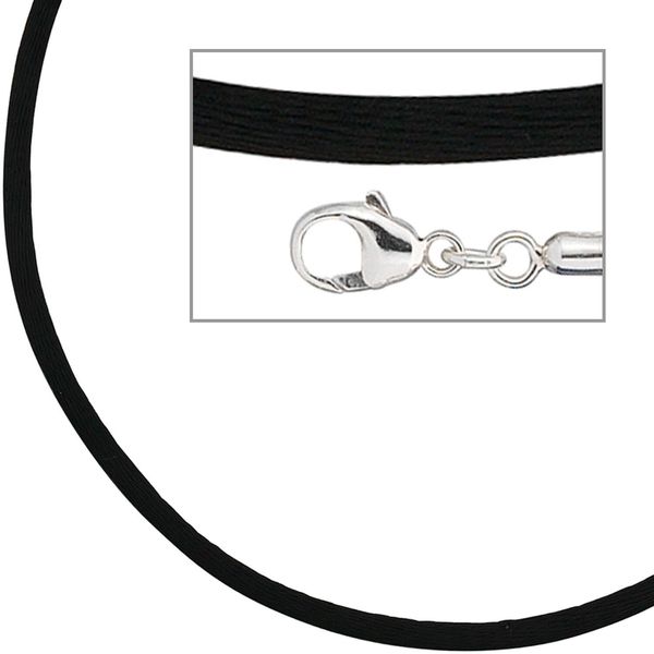 2,8mm Seidencollier schwarz Karabiner 925 42cm