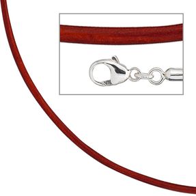 2mm Ledercollier Collier rot Karabiner aus 925 Silber Damen 42cm