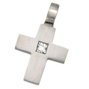 Anhänger Kreuz mit Diamant Brillant glatt matt 950 Platin Damen