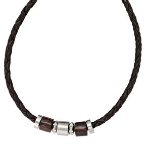 8,3mm Collier Ledercollier Edelstahl und Holzelementen Unisex 45cm