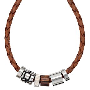 9mm Collier Leder Edelstahl und Holz kombiniert braun Unisex 45cm