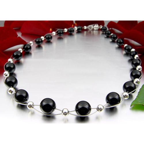 Damen Kette aus Onyx und 925 Silber