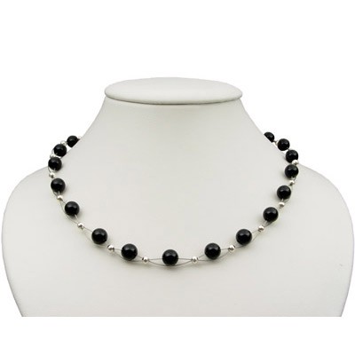 Damen Kette aus Onyx und 925 Silber