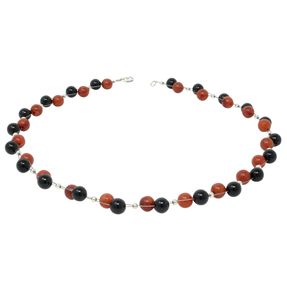 Kette Collier aus Koralle Schaumkoralle & Onyx rot-braun schwarz Halskette Damen