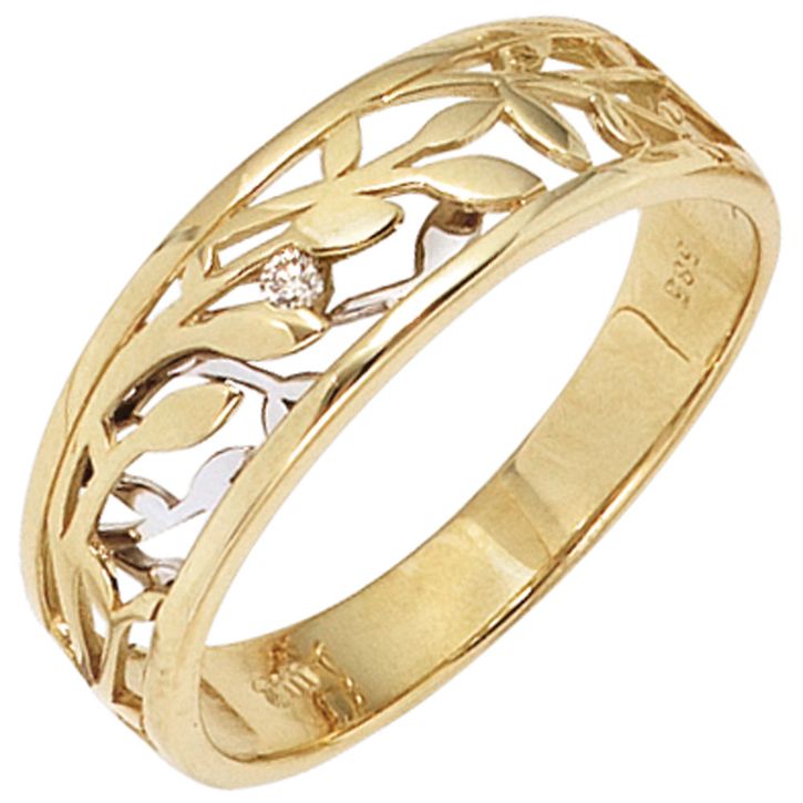 Ring Blumen mit Brillant 585 Gold bicolr