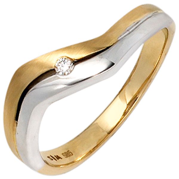 Ring mit Brillant 585 Gold bicolort gewellt