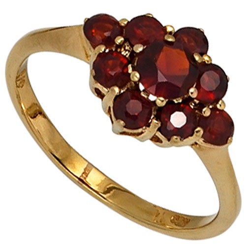 Ring Blume aus Granat dunkelrot 375 Gold