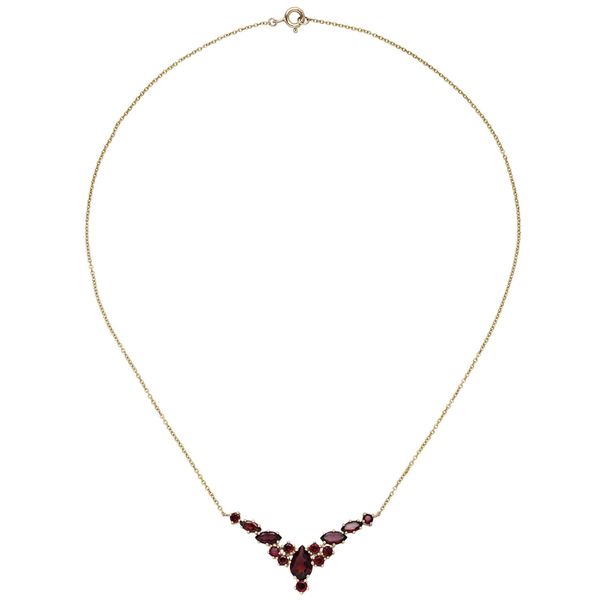 Collier mit Granat rot 333 Gelbgold 42cm