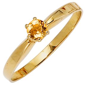 Ring Damenring mit Citrin gelb-orange & 585 Gold Gelbgold schlicht