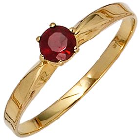 Ring Damenring mit Granat rot dunkerot & 585 Gold Gelbgold schlicht