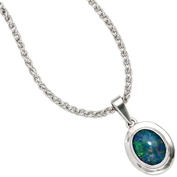 Anhänger mit Opal oval blau-grün 585 Weißgold