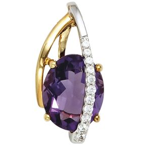 Anhänger Amethyst lila & 11 Diamanten Brillanten 585 Gold gelb/weiß