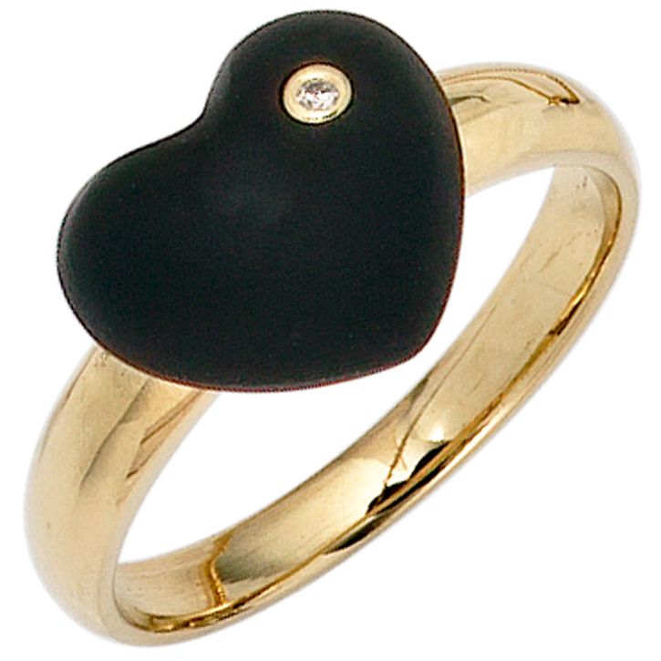 Ring Herz aus Onyx schwarz Brillant 585 Gold