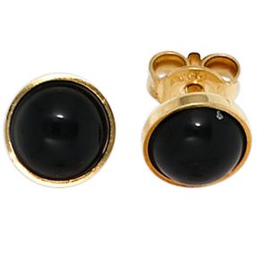 Ohrstecker Stecker mit Onyx schwarz 6,8mm rund 333 Gold Gelbgold