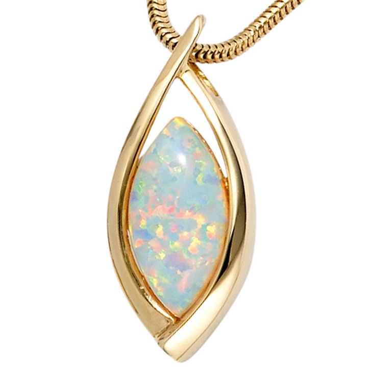 Anhänger mit Opal 375 Gelbgold spitzoval