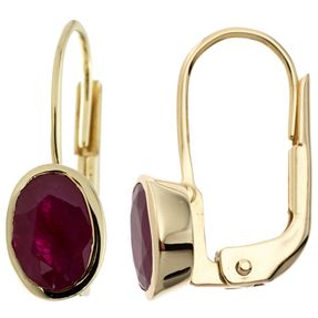 Ohrringe Ohrhänger Boutons Rubin rot oval 333 Gold Gelbgold Ohrschmuck