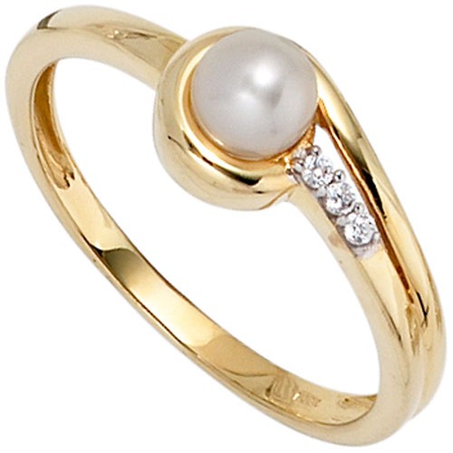 Ring mit Süßwasser Perle Zirkonia 333 Gold