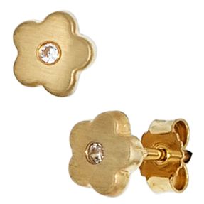 Ohrstecker Stecker Ohrringe Blume mit Zirkonia 333 Gelbgold Ohrschmuck