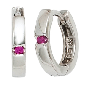 Ohrringe Ohrschmuck Creole 12,1mm 925 Silber rhodiniert mit Zirkonia rot