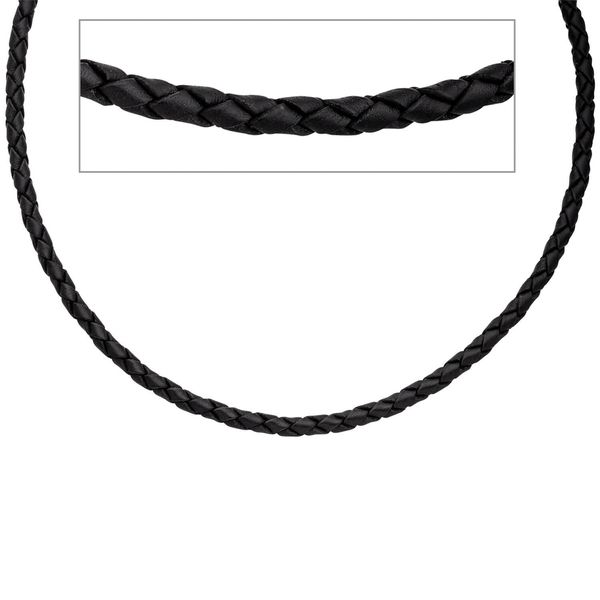 3,8mm Lederkette schwarz 925 Silber 45cm