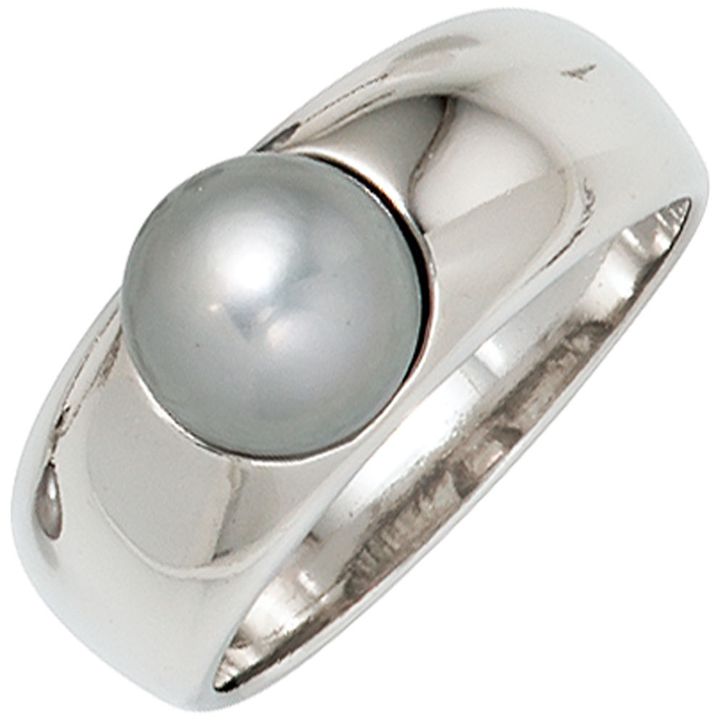 Ring mit Süßwasser Perle grau 925 Silber