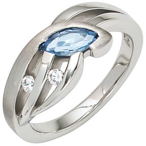 Ring Damenring Zirkonia blau & weiß 925 Silber rhodiniert teilmattiert