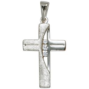 Anhänger Kettenanhänger Kreuz 925 Silber mit 3 Zirkonia Halsschmuck