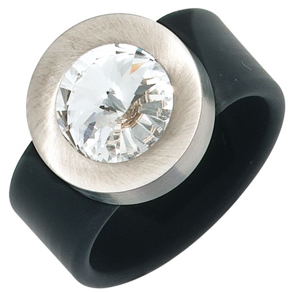 Ring Swarovski-Element schwarz Edelstahl und PVC