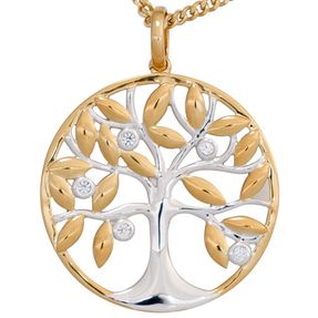 Anhänger Amulett Baum Lebensbaum mit Brillanten 585 Gold Gelbgold 24,7mm Damen